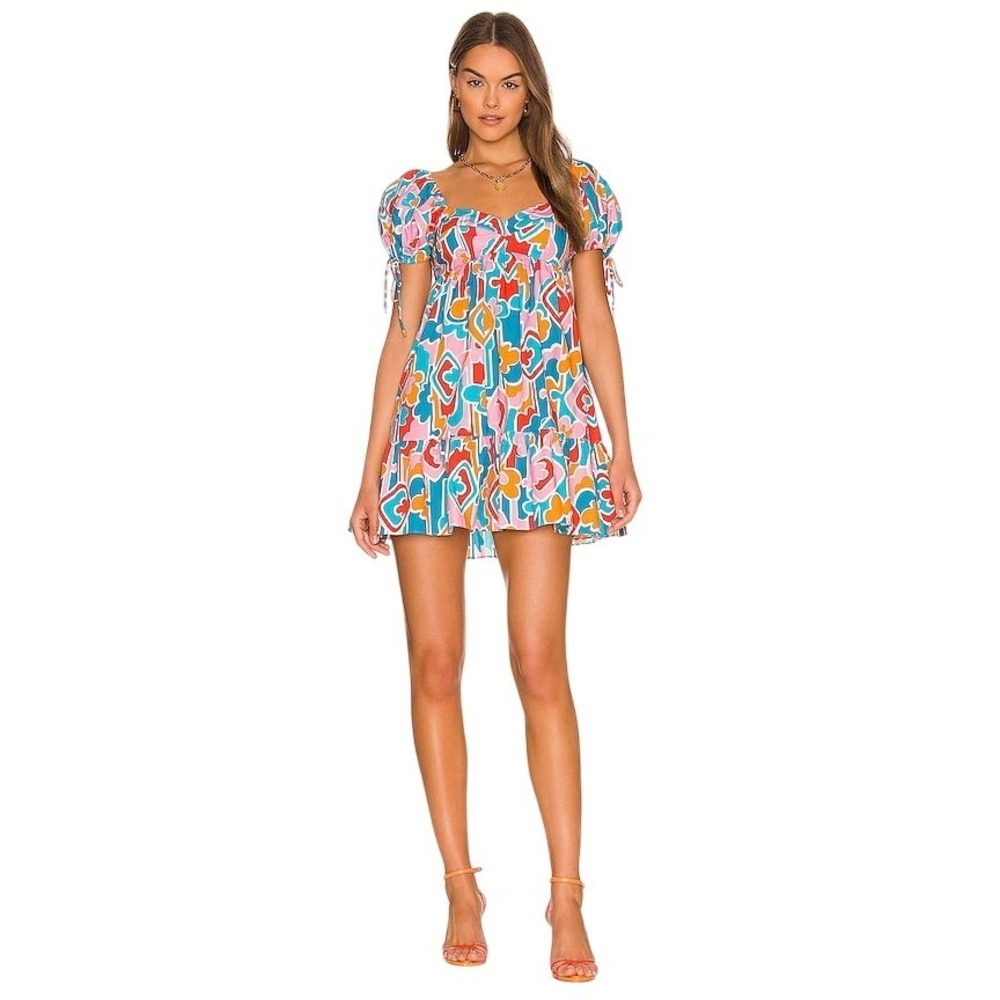 Amanda Uprichard Sicily Dress Miami Geometric Puff Sleeve Babydoll Medium